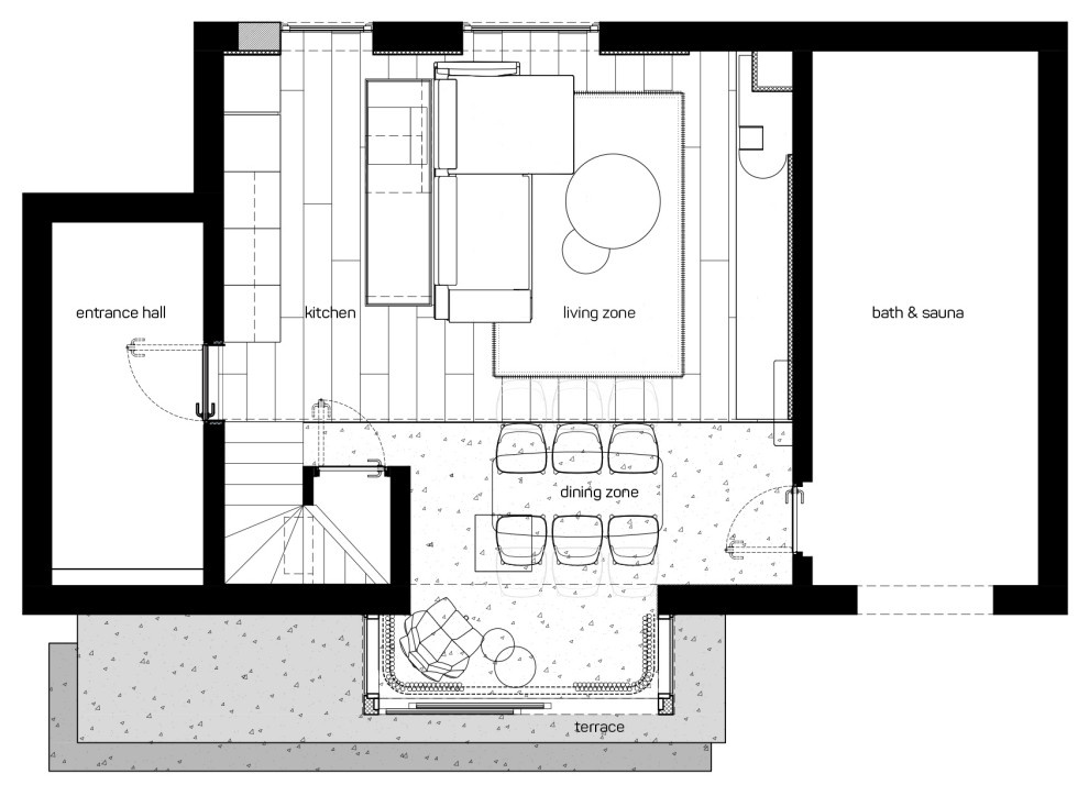 Проект недели: Графитовая кухня-гостиная в загородном доме