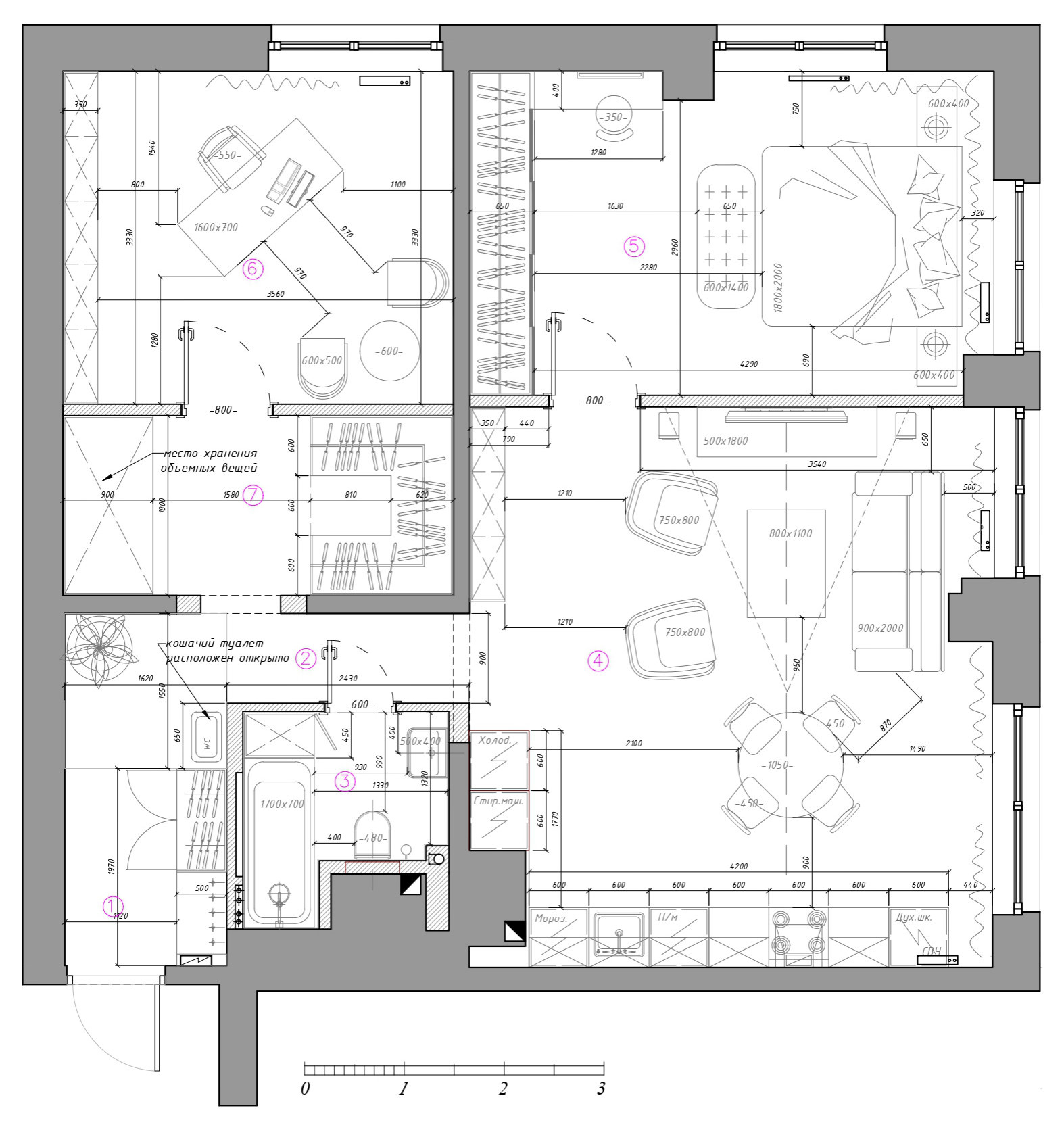 Поиск планировки: Квартира для семейной пары и кота [6 планов]