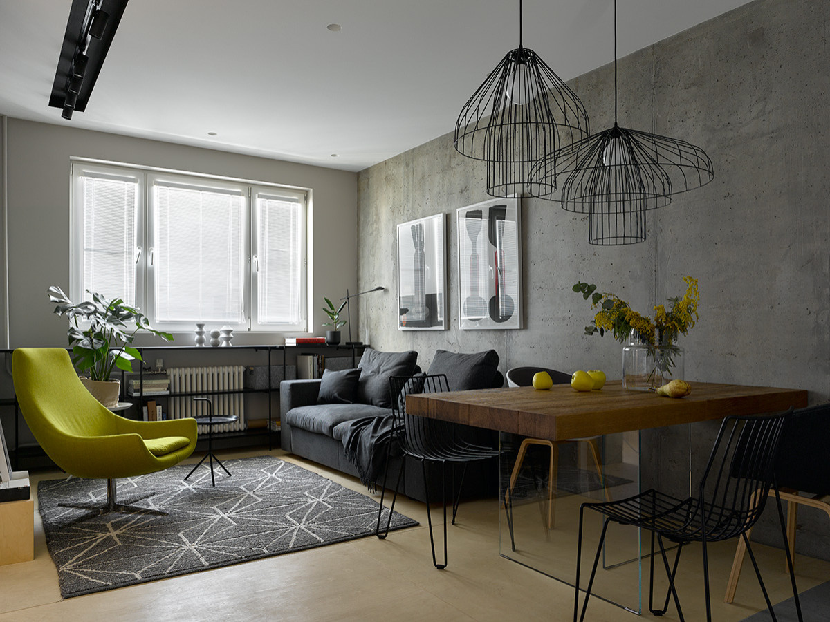 Houzz тур: Квартира 41 кв.м — бетон и синяя фанера