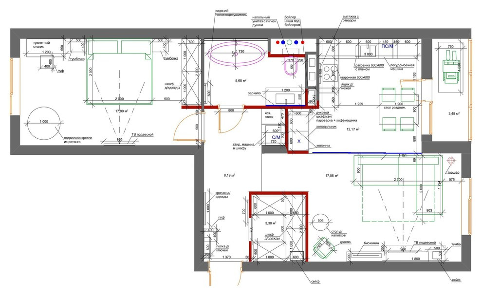 Houzz тур: Квартира с чёрным зеркалом для семьи юристов