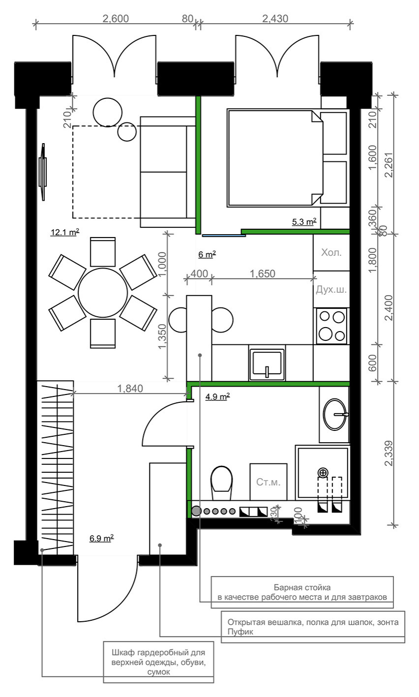 Поиск планировки: 4 варианта + финал для «евродвушки» на Садовом