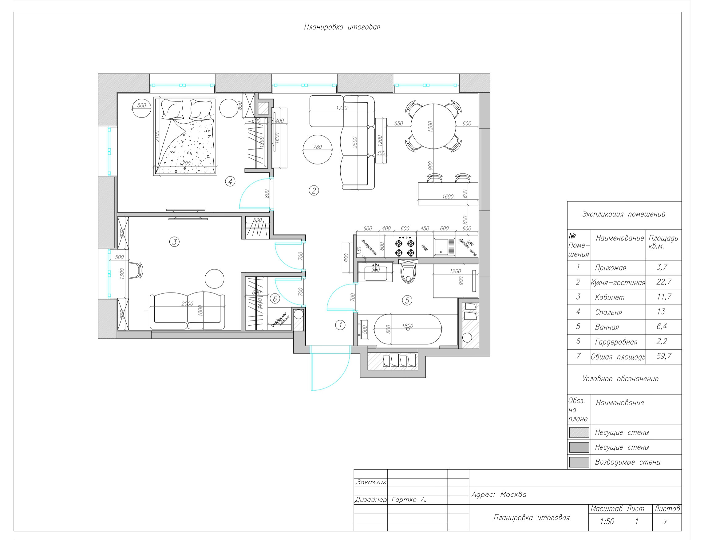 Поиск планировки: 59 кв.м — 3 плана для евротрешки с кабинетом