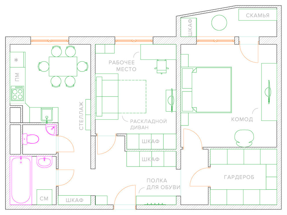 Перепланировка: Три варианта для «двушки» в типовой квартире П-44