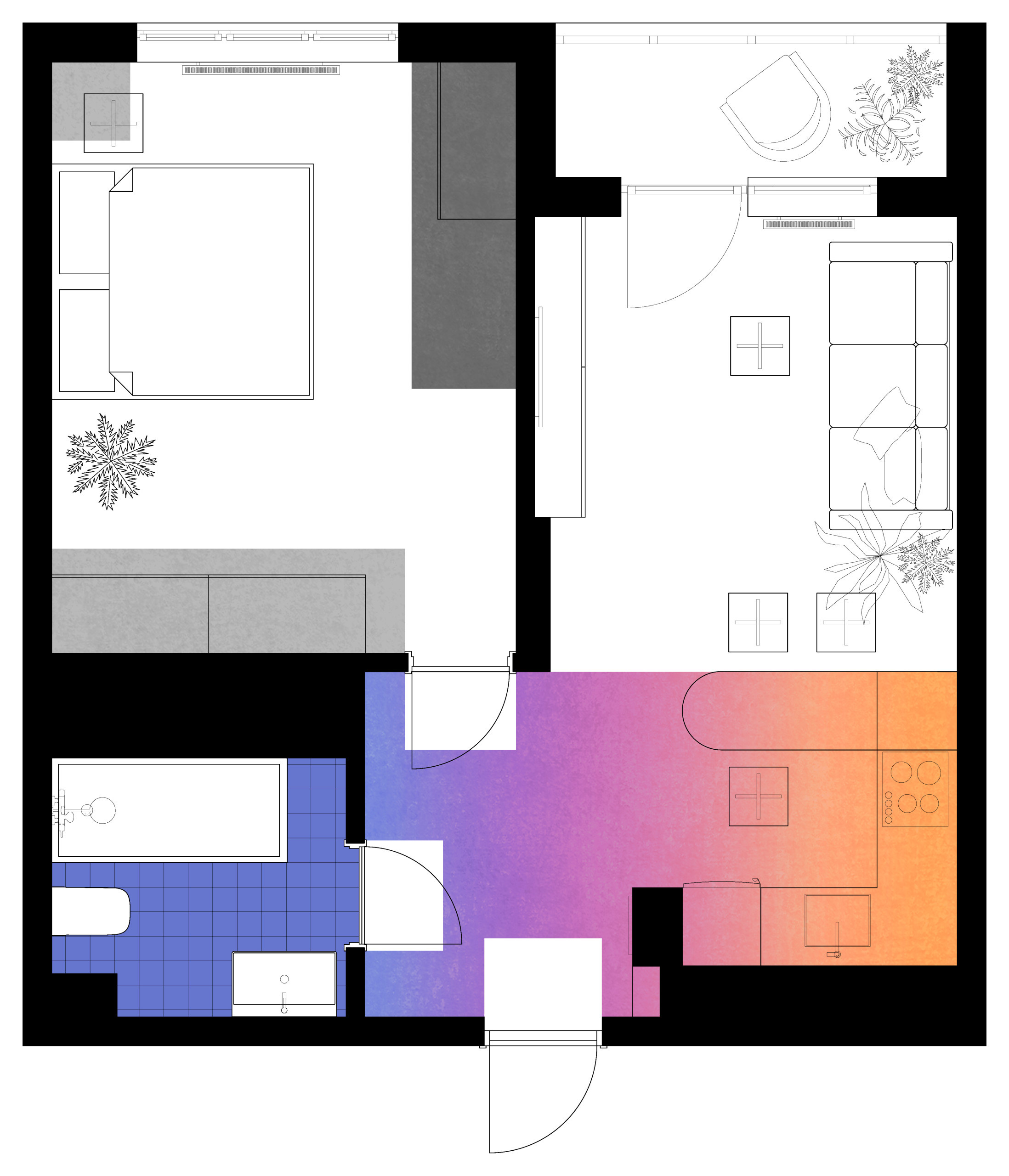 Houzz тур: Квартира в Уфе с яркой кухней и монохромной спальней