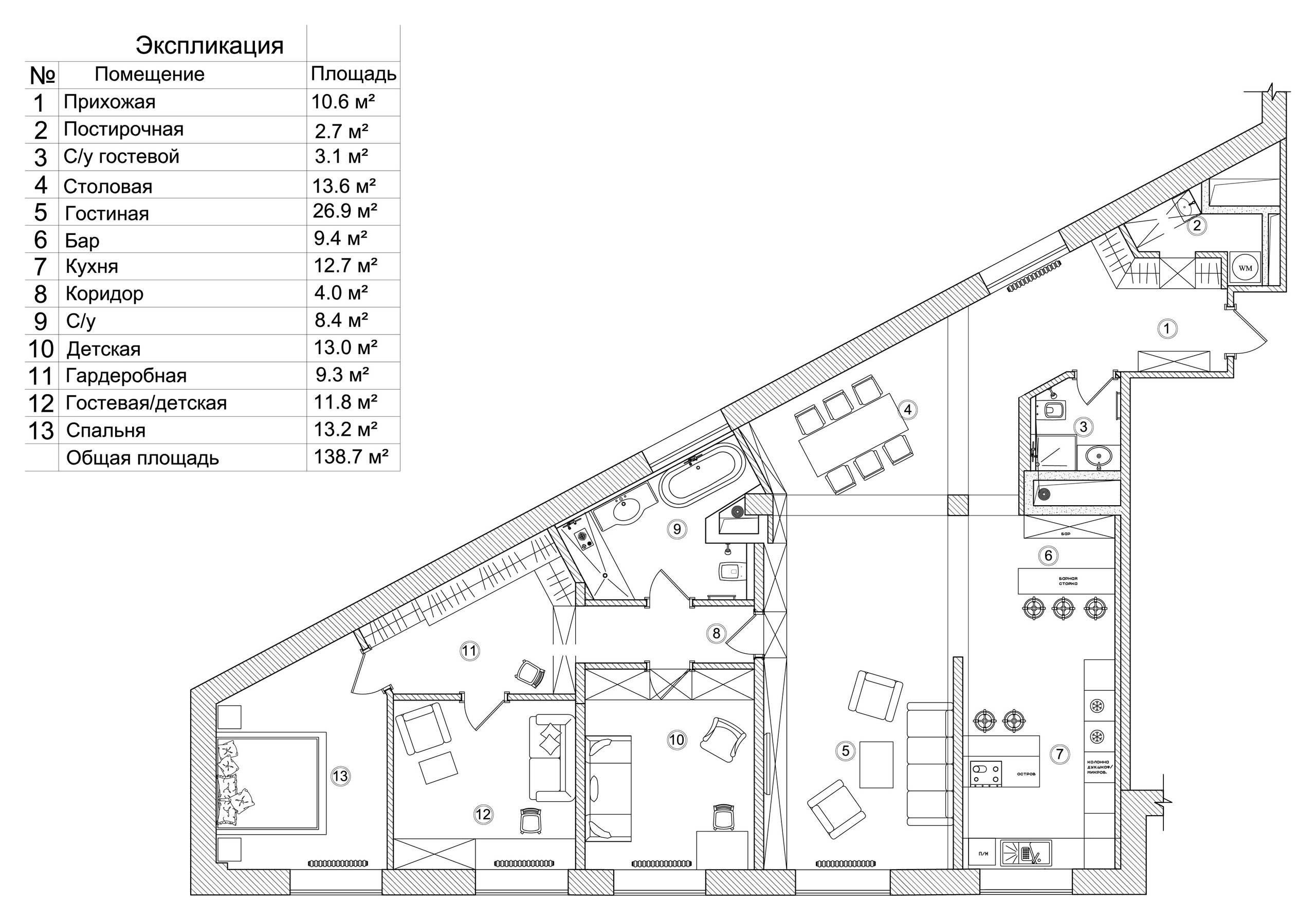 Houzz тур: Смелые обои и ванна-будуар в квартире нестандартной формы