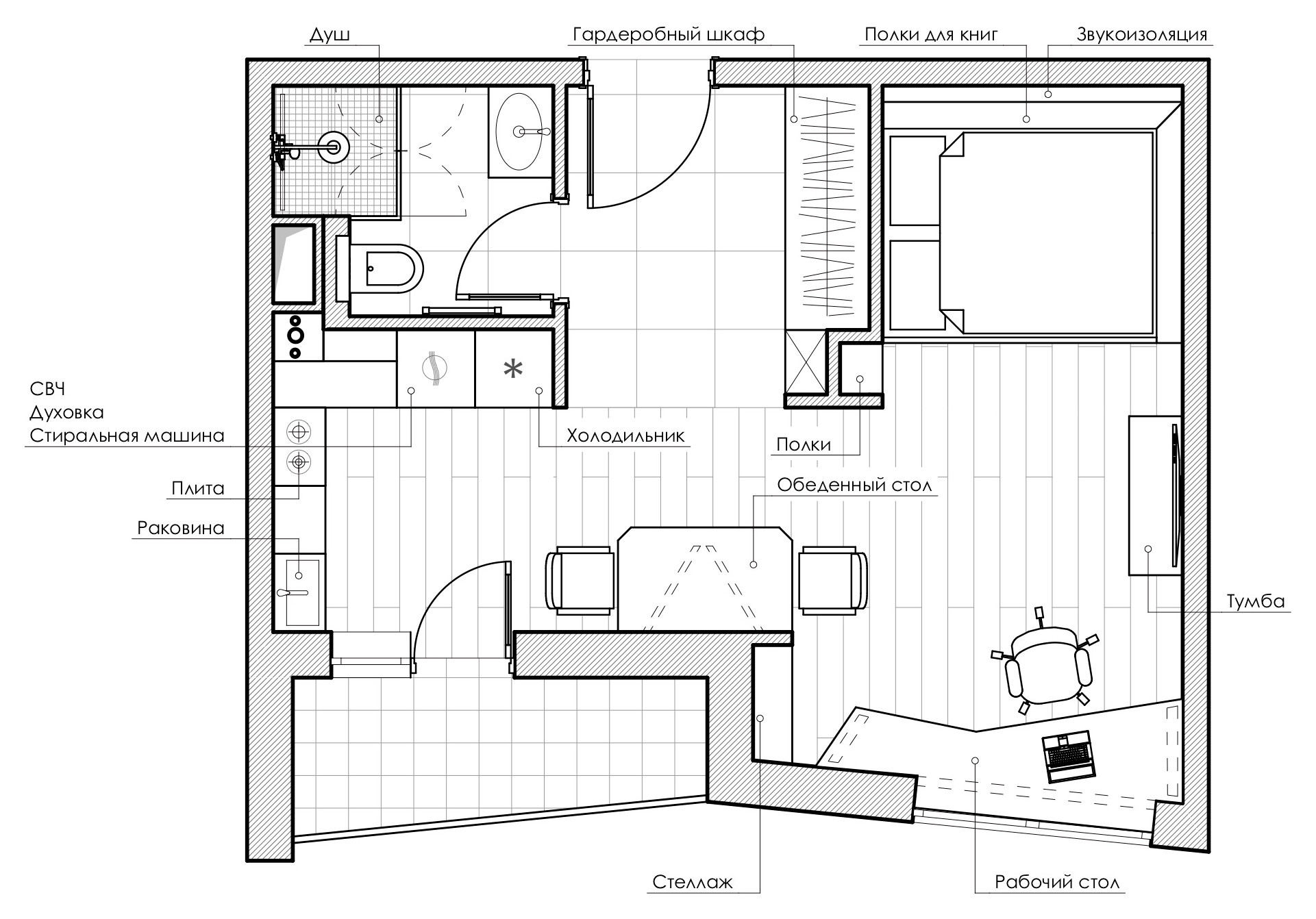 В закладки: 3 проекта для квартиры-студии 37 кв.м