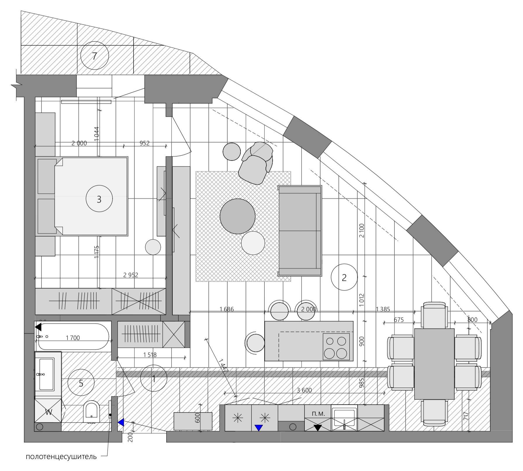 Поиск планировки: 2 варианта + финал квартиры для студентки меда