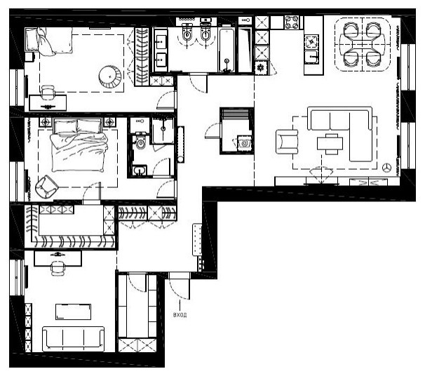 Houzz тур: Квартира с зелёным мрамором и отпечатком наутилуса