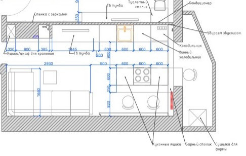 Проект недели: Очень вытянутая кухня-гостиная