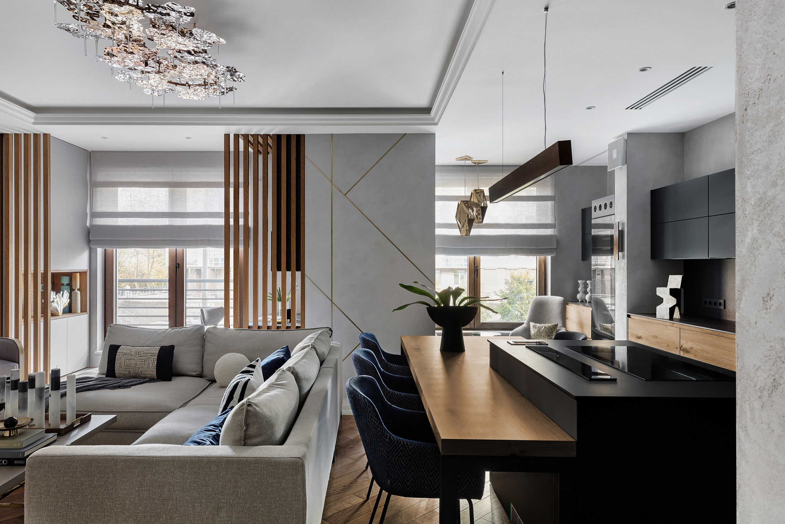 Houzz тур: Квартира с черной кухней и крошкой-сауной