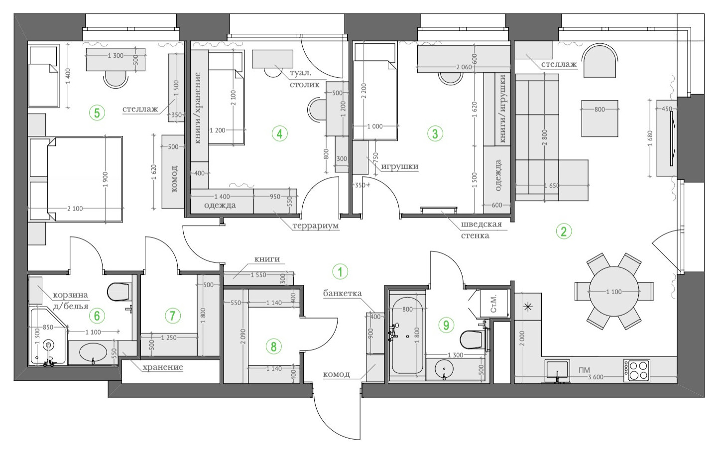 Houzz тур: Квартира с «космической» детской и зеленым диваном
