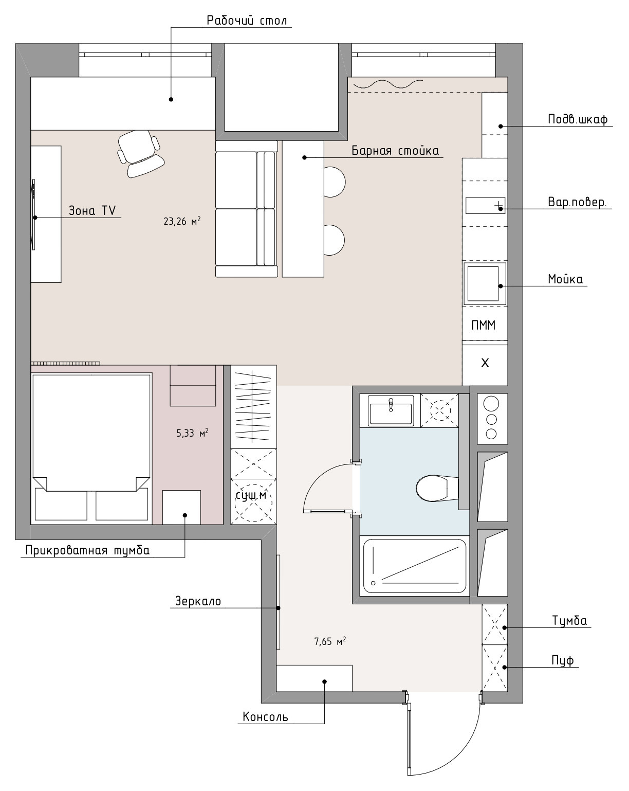 Поиск планировки: «Однушка» для программиста с зоной home office