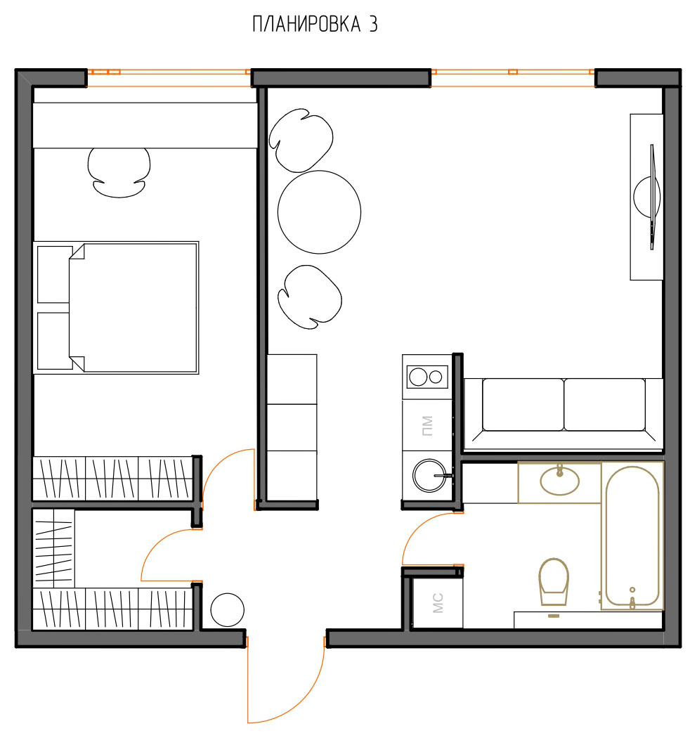 Поиск планировки: 3 плана + финал «евродвушки» для дизайнера