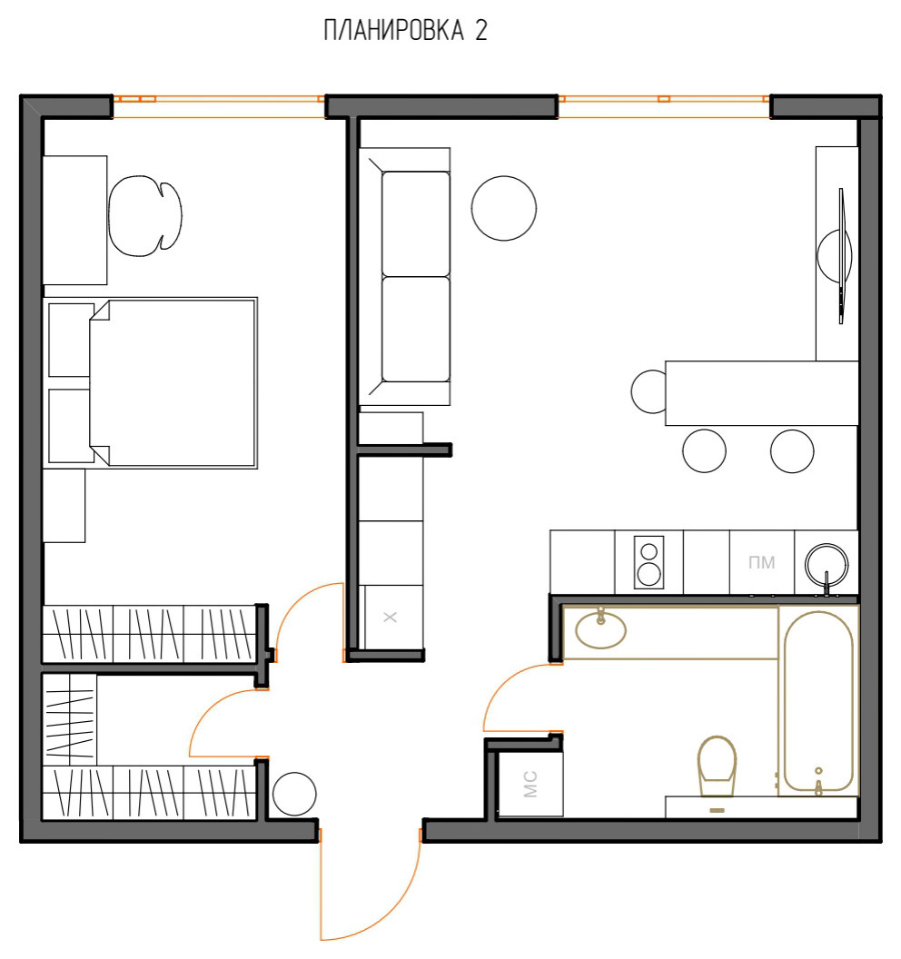 Поиск планировки: 3 плана + финал «евродвушки» для дизайнера