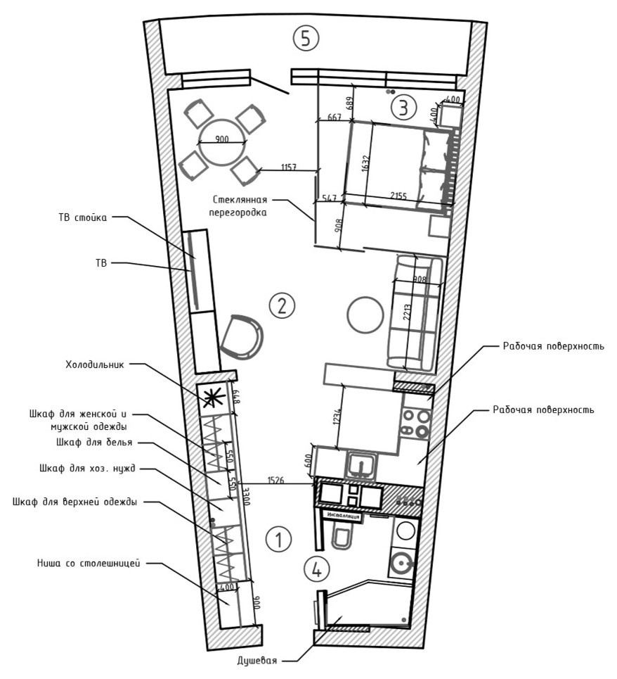 Есть задача: Спальня в гостиной