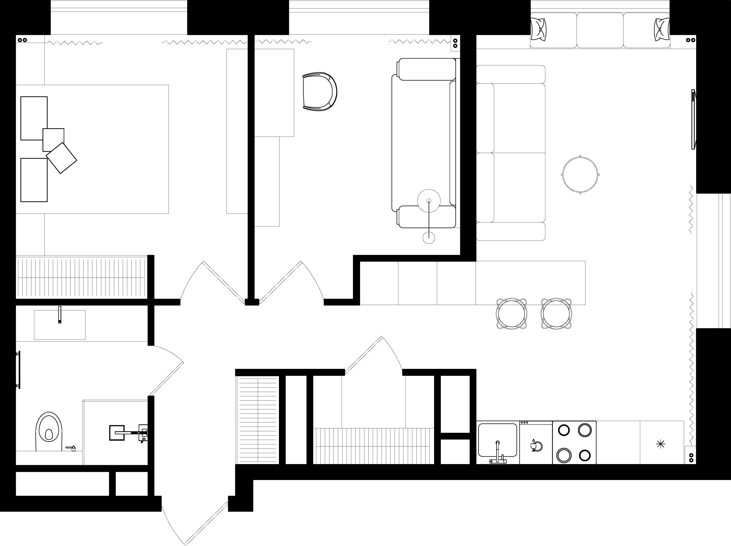 Houzz тур: 52 кв.м — чёрно-белая квартира с малиновыми акцентами