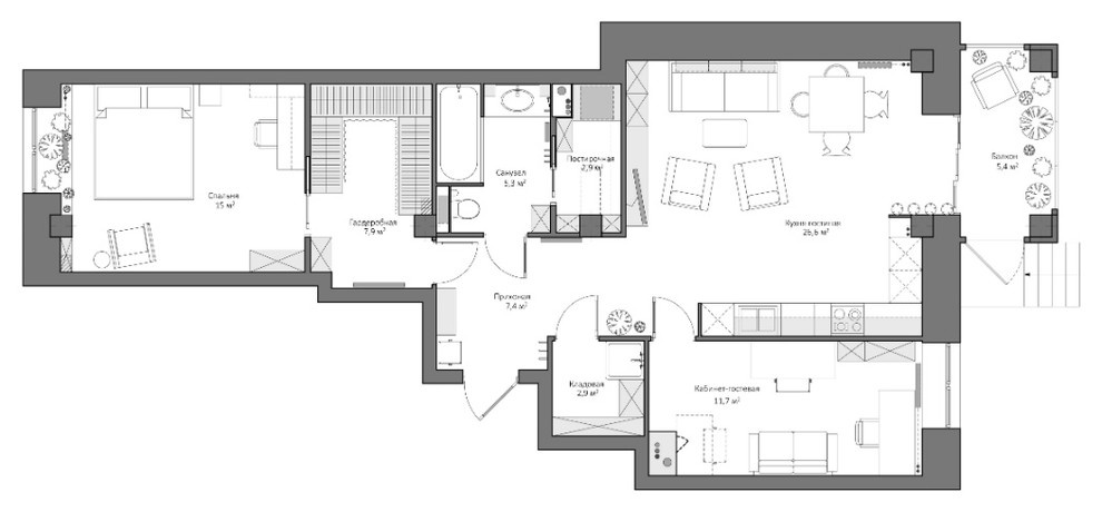 Есть решение: 9 проектов кухни-гостиной 20 кв.м