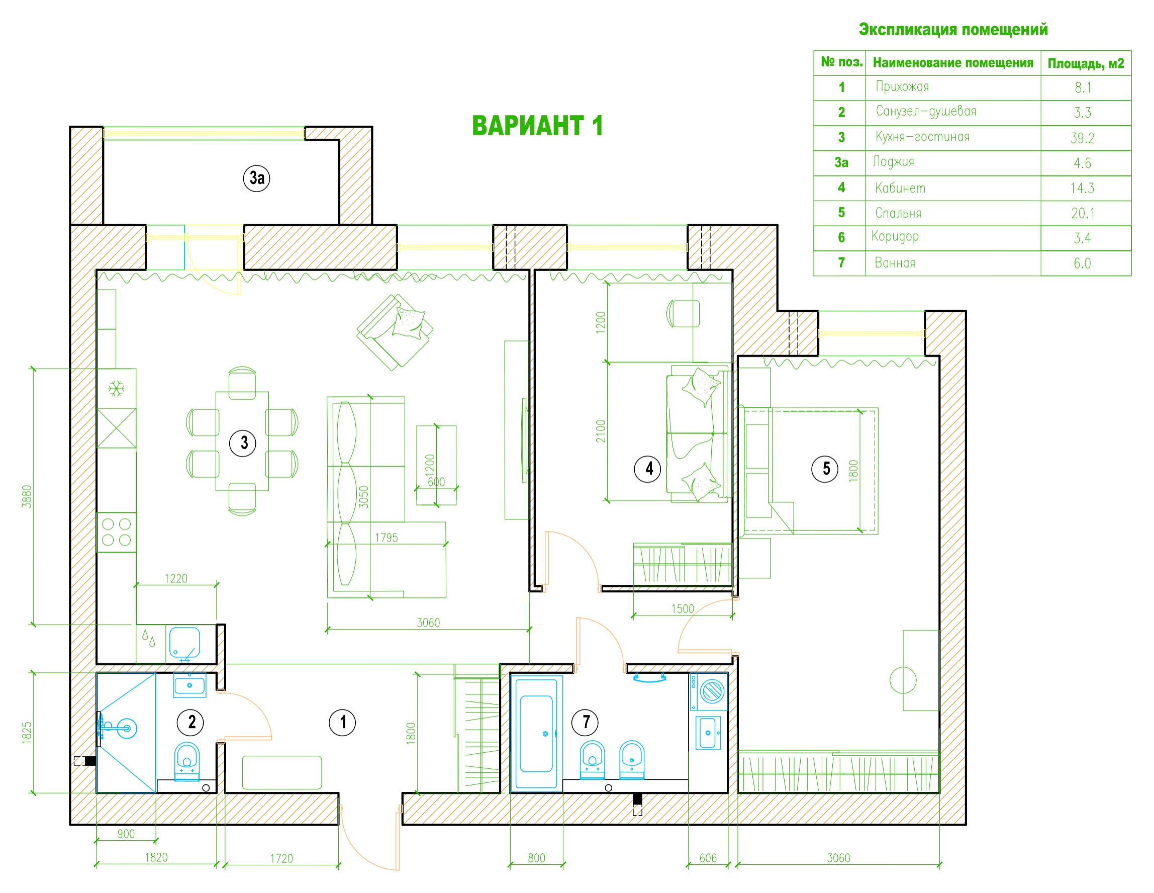 Поиск планировки: «Двушка» с кухней-гостиной в 40 кв.м — 4 плана