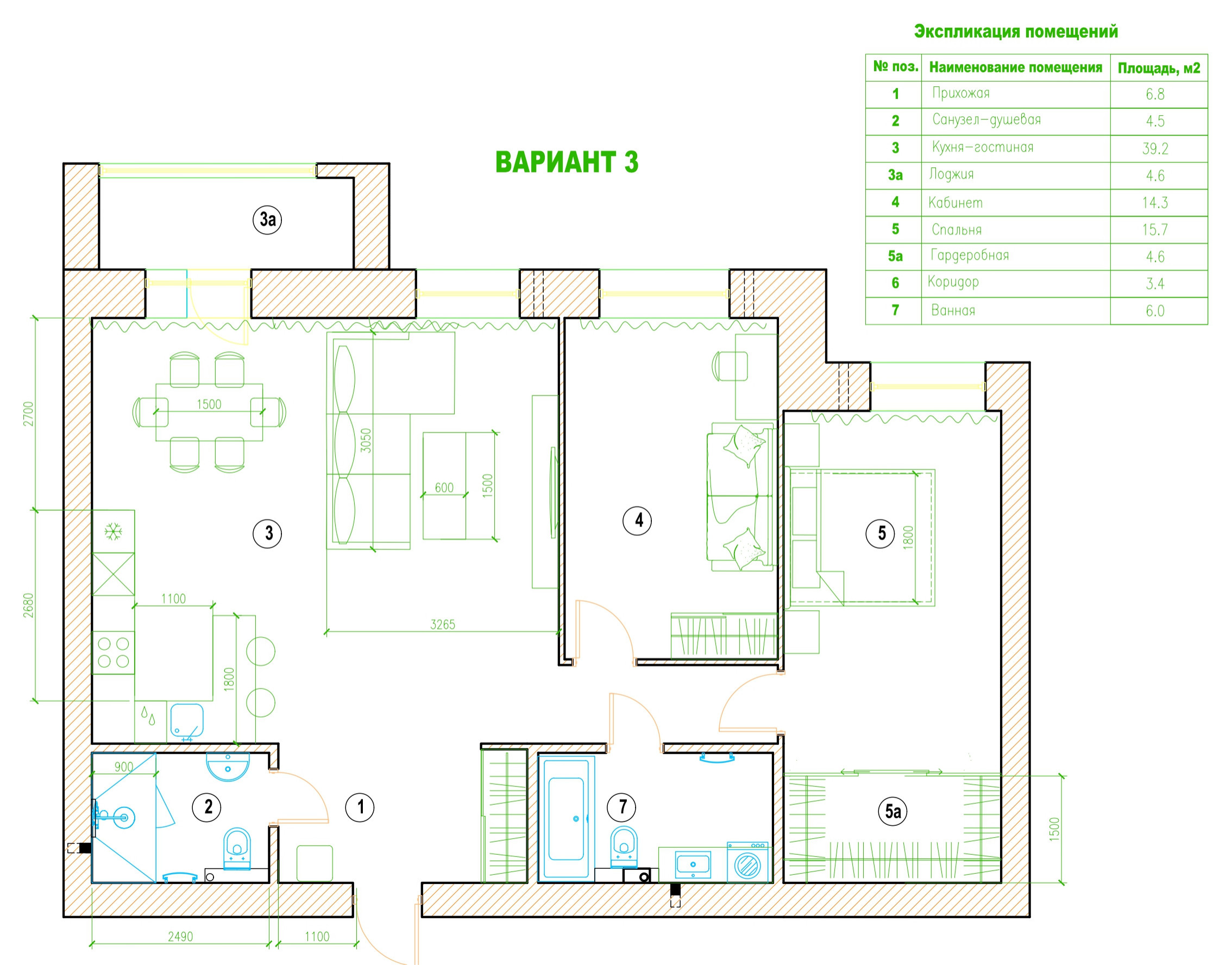 Поиск планировки: «Двушка» с кухней-гостиной в 40 кв.м — 4 плана
