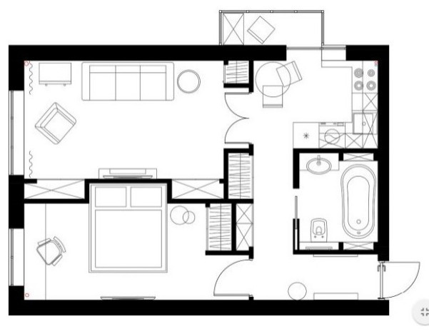 Houzz тур: Двушка 45 кв. м с ягодной прихожей и синей спальней