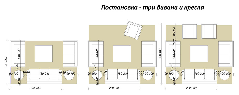 Вопрос: Как расставить диван и кресла