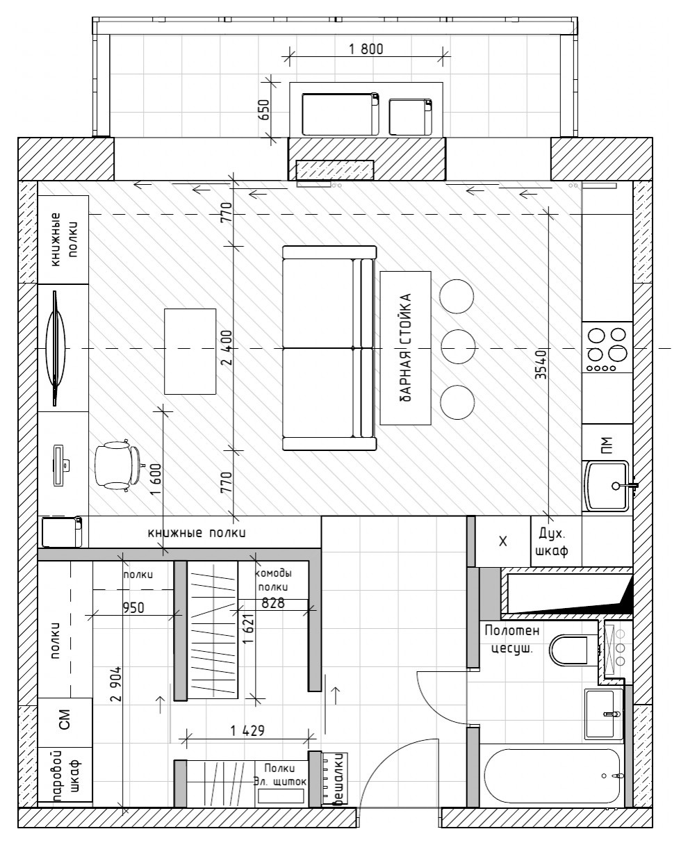 Houzz тур: Студия с бетоном и золотой кухней