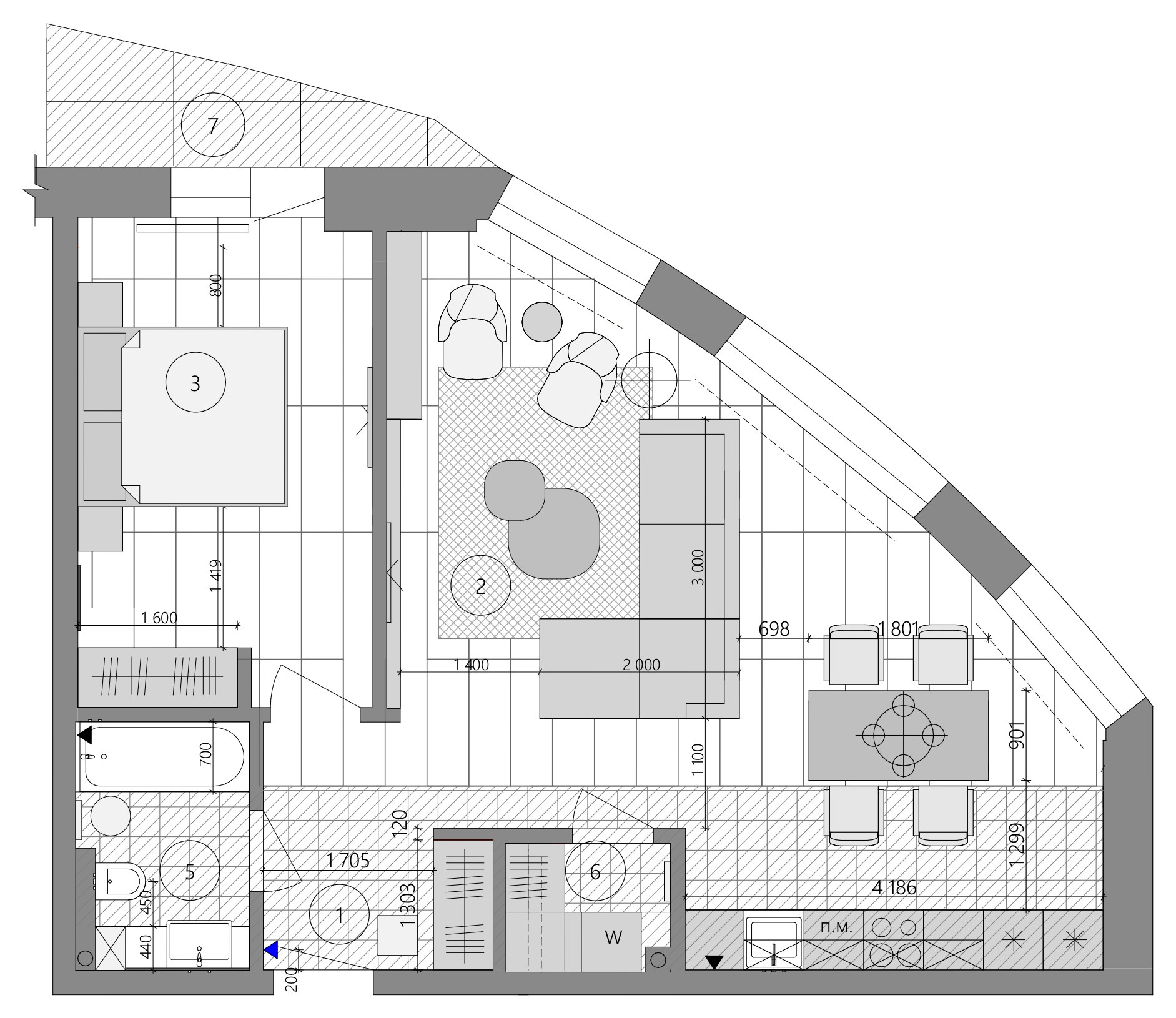 Поиск планировки: 2 варианта + финал квартиры для студентки меда