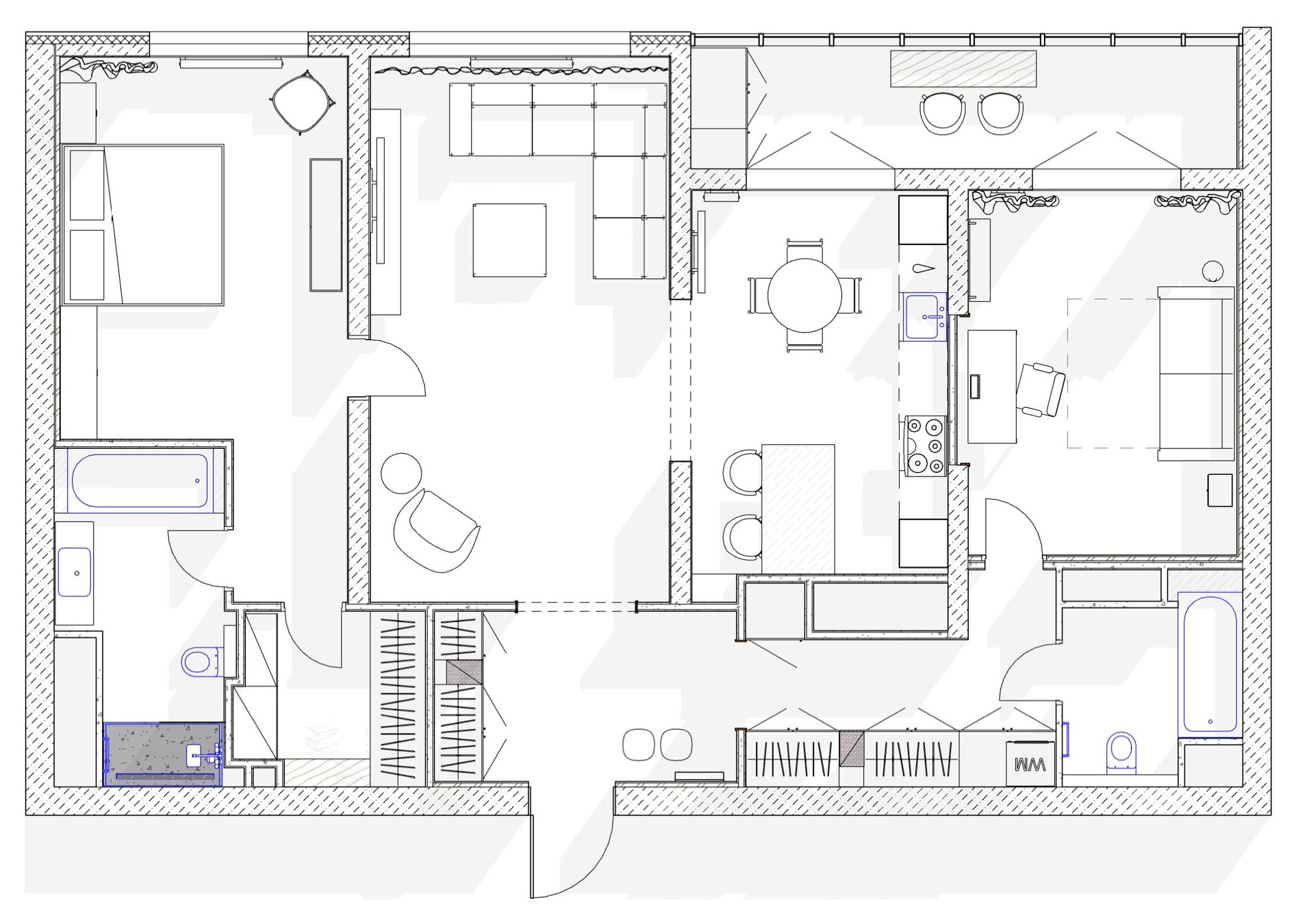 Houzz тур: Интерьер с шестью спрятанными монолитными колоннами