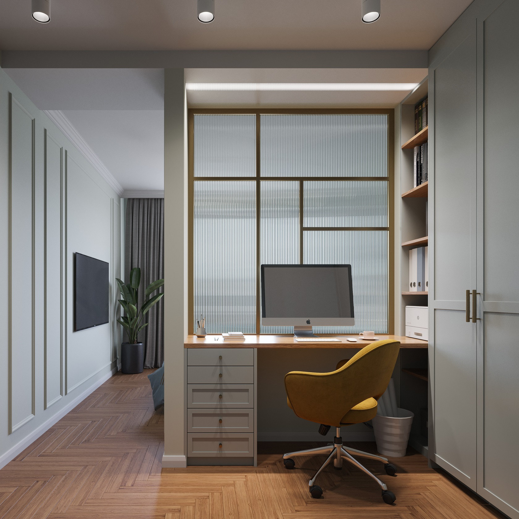 Поиск планировки: «Двушка» с кабинетом и гардеробной [3 плана]