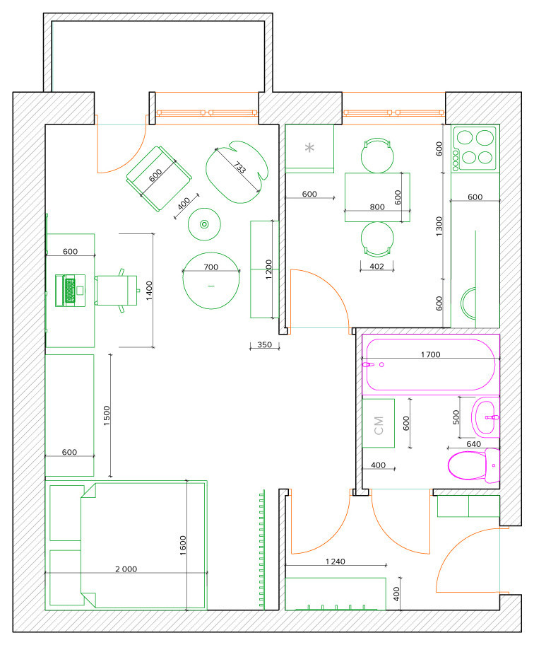 Три варианта расстановки мебели в однокомнататной хрущевке