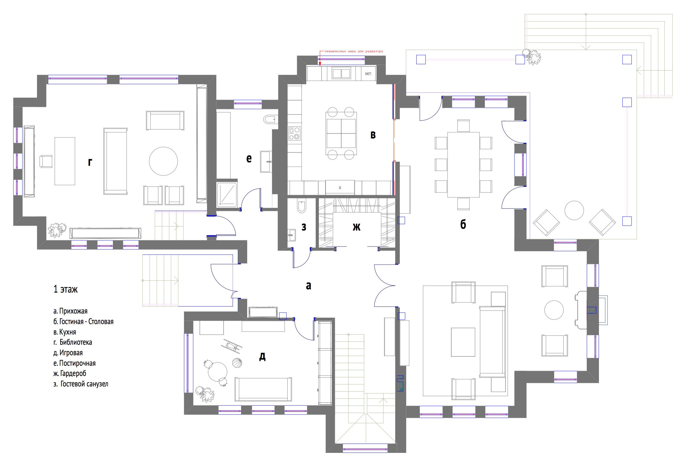 Houzz тур: Дом на Новой Риге с синей библиотекой