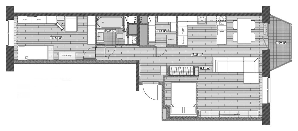 Есть задача: Спальня в гостиной