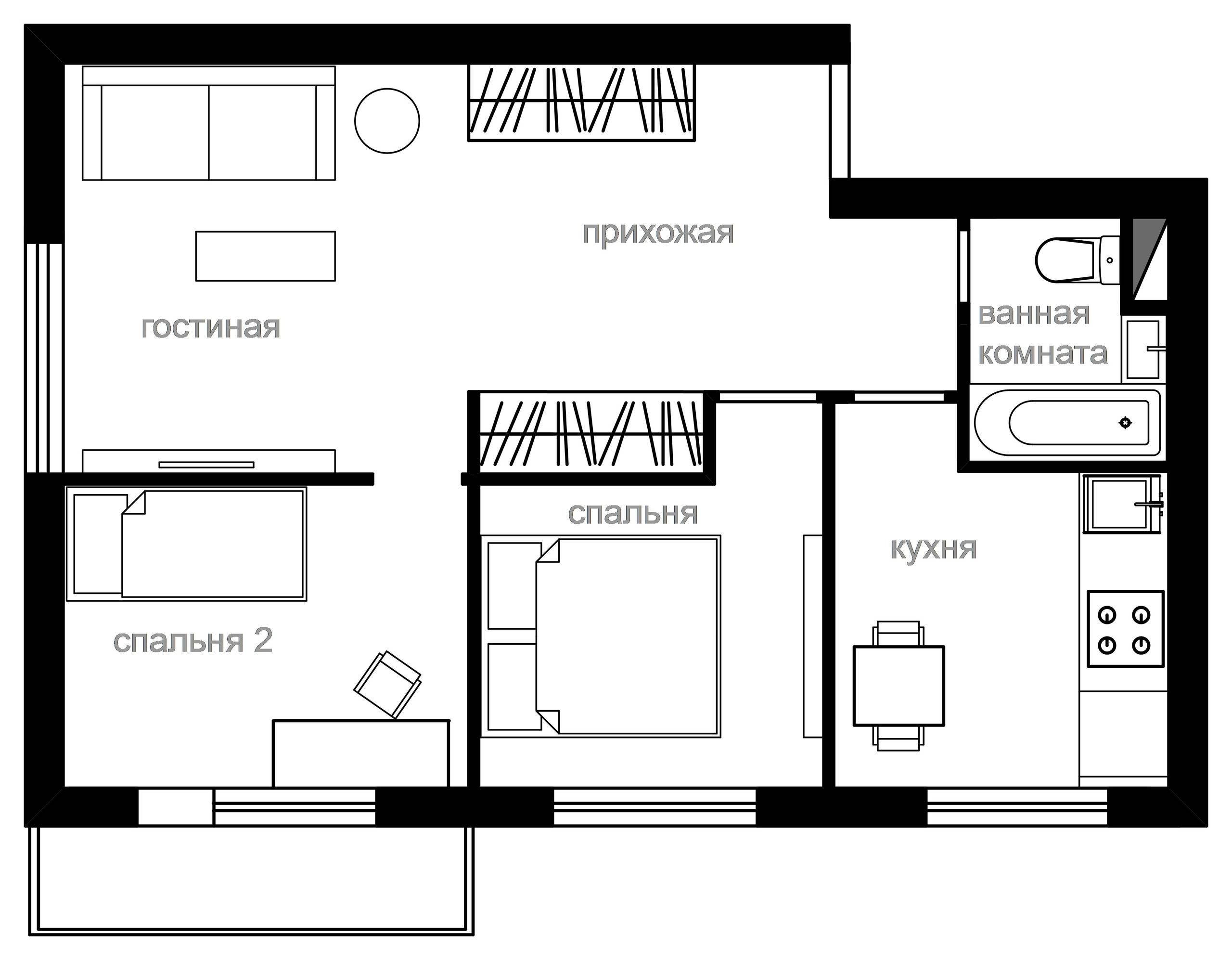 Перепланировка: Модернизация двухкомнатной квартиры в хрущевке 1-515/5