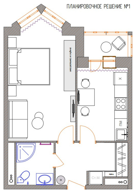 Поиск планировки: Три варианта для «однушки» с эркером