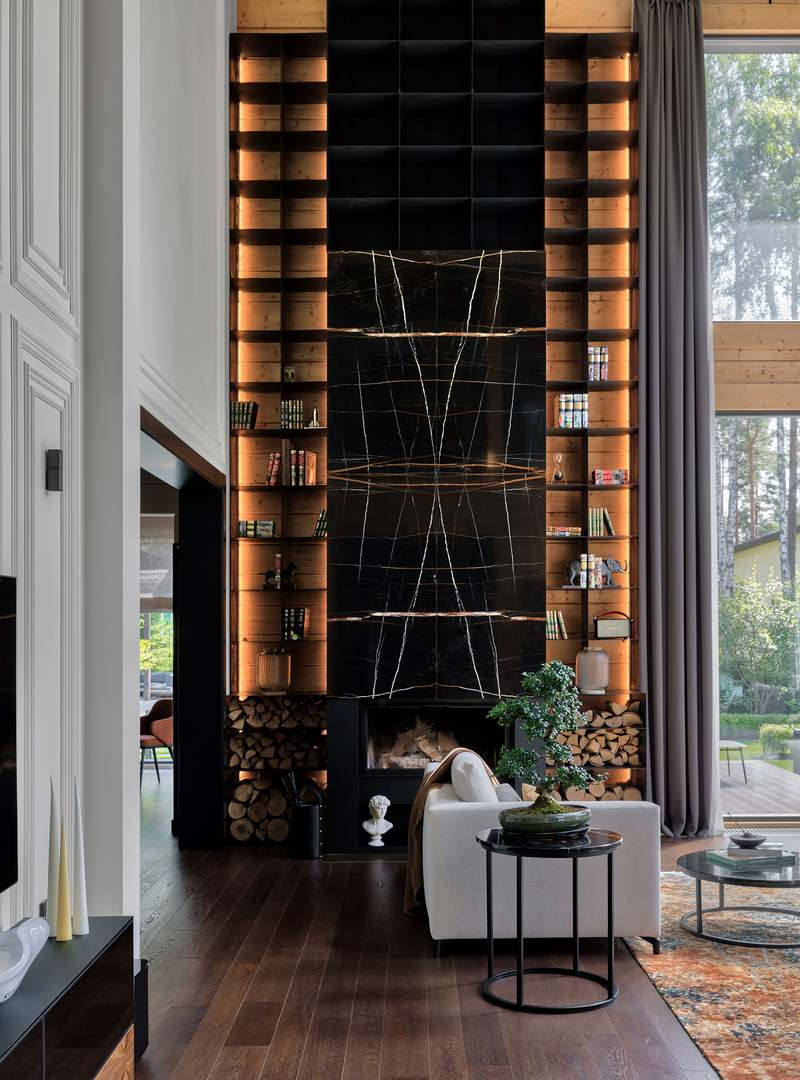 Houzz  тур: Загородный дом с чёрным мрамором и огромными окнами