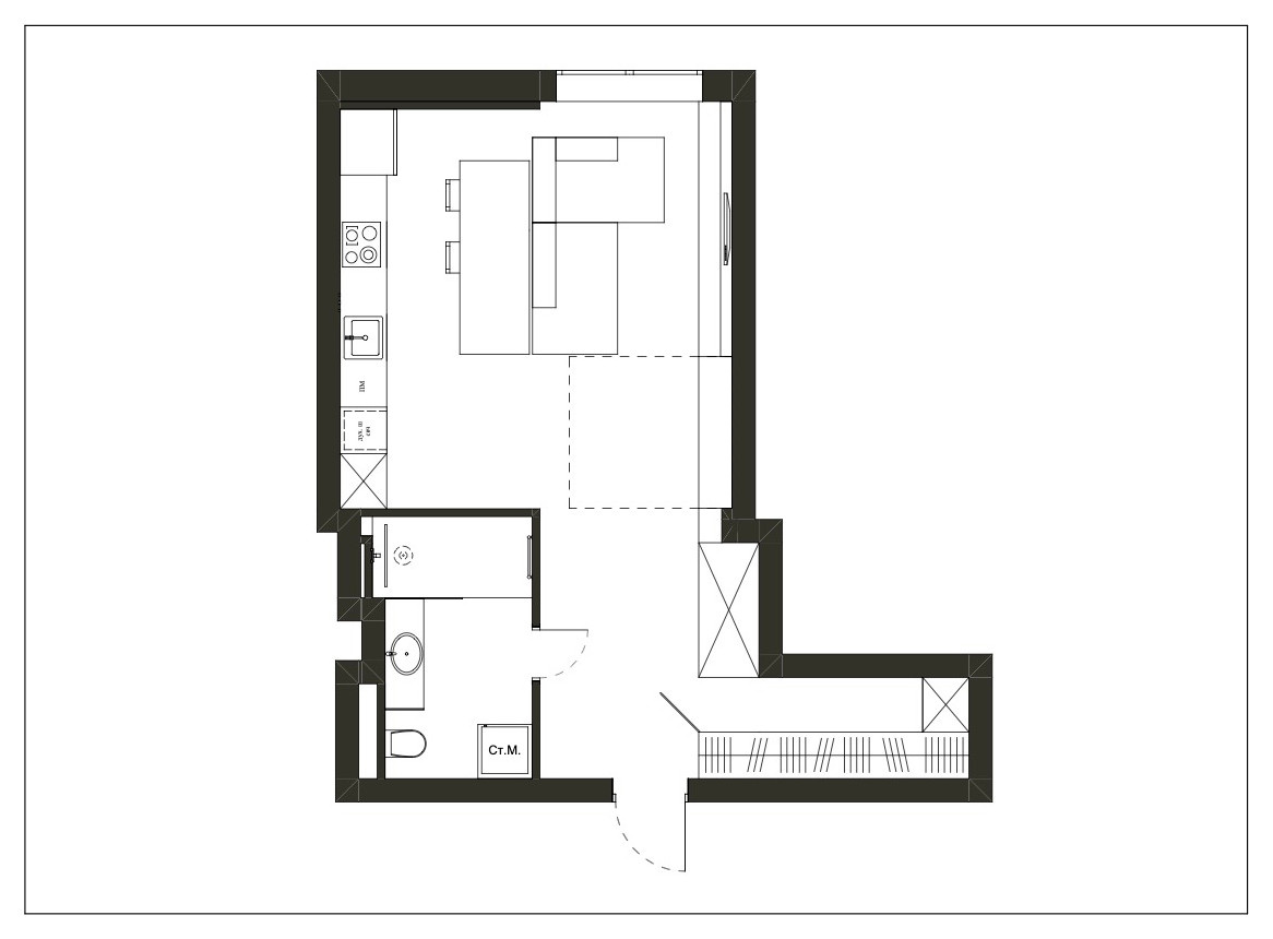 Houzz тур: 50 кв.м — чёрный интерьер с алыми акцентами