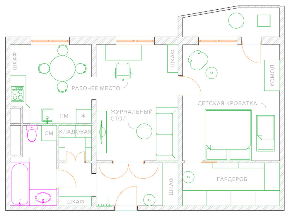 Перепланировка: Три варианта для «двушки» в типовой квартире П-44