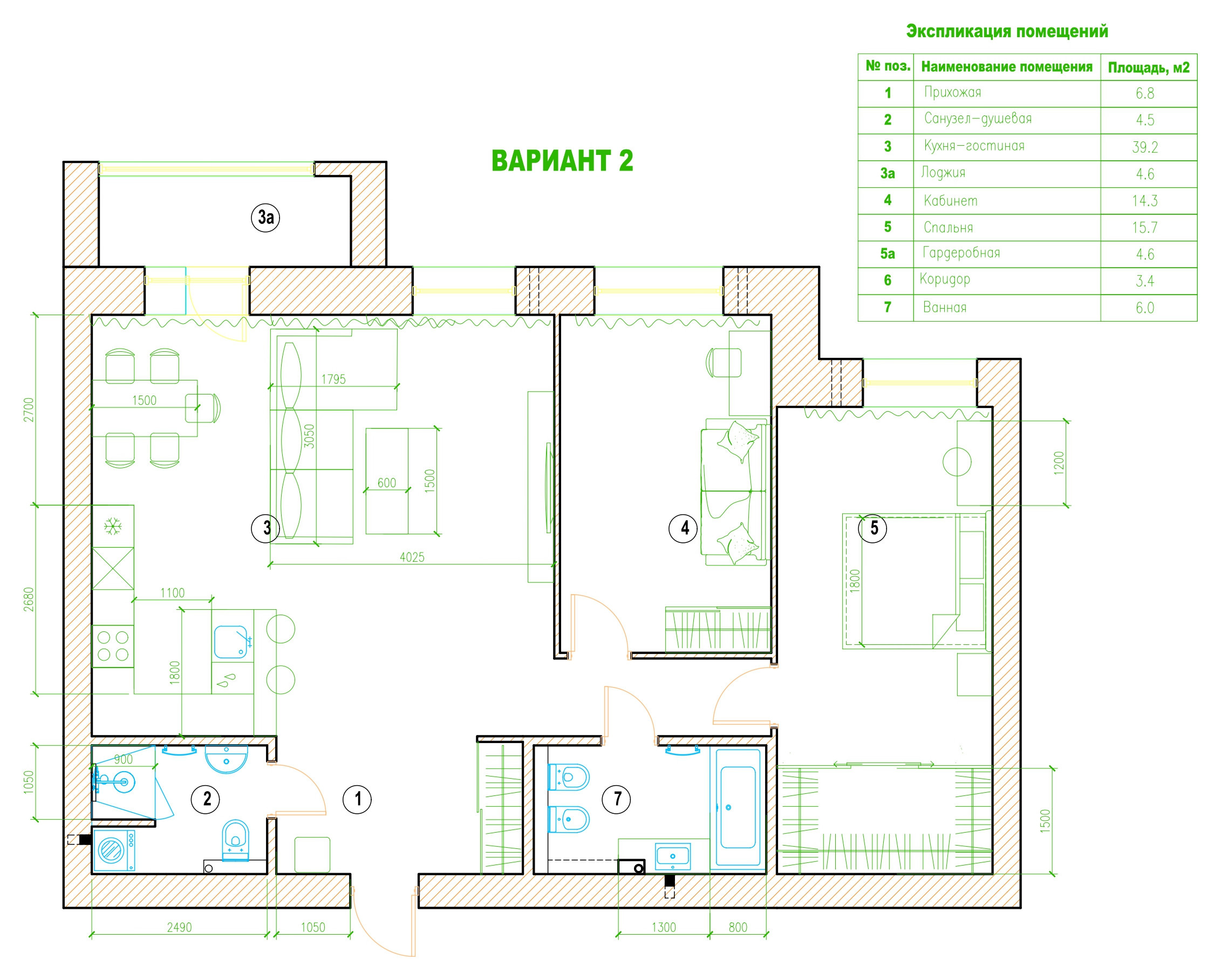 Поиск планировки: «Двушка» с кухней-гостиной в 40 кв.м — 4 плана