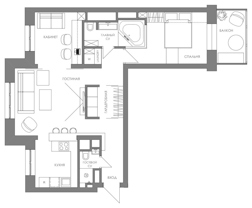 Houzz тур: Подиум в спальне, куб в гостиной