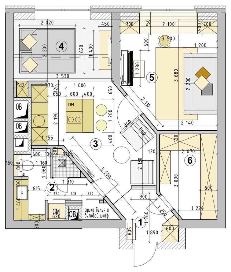 В гостях: Квартира со скошенными стенами на Речном