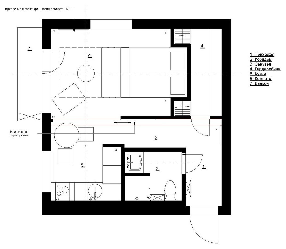 Есть задача: Спальня в гостиной