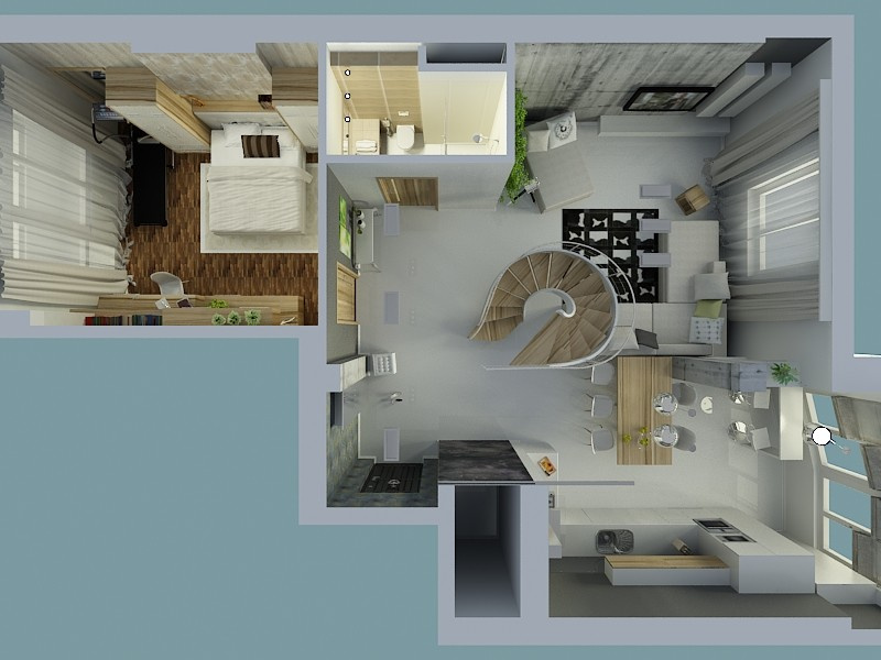 В гостях: Двухэтажная квартира в Крыму с винтовой лестницей