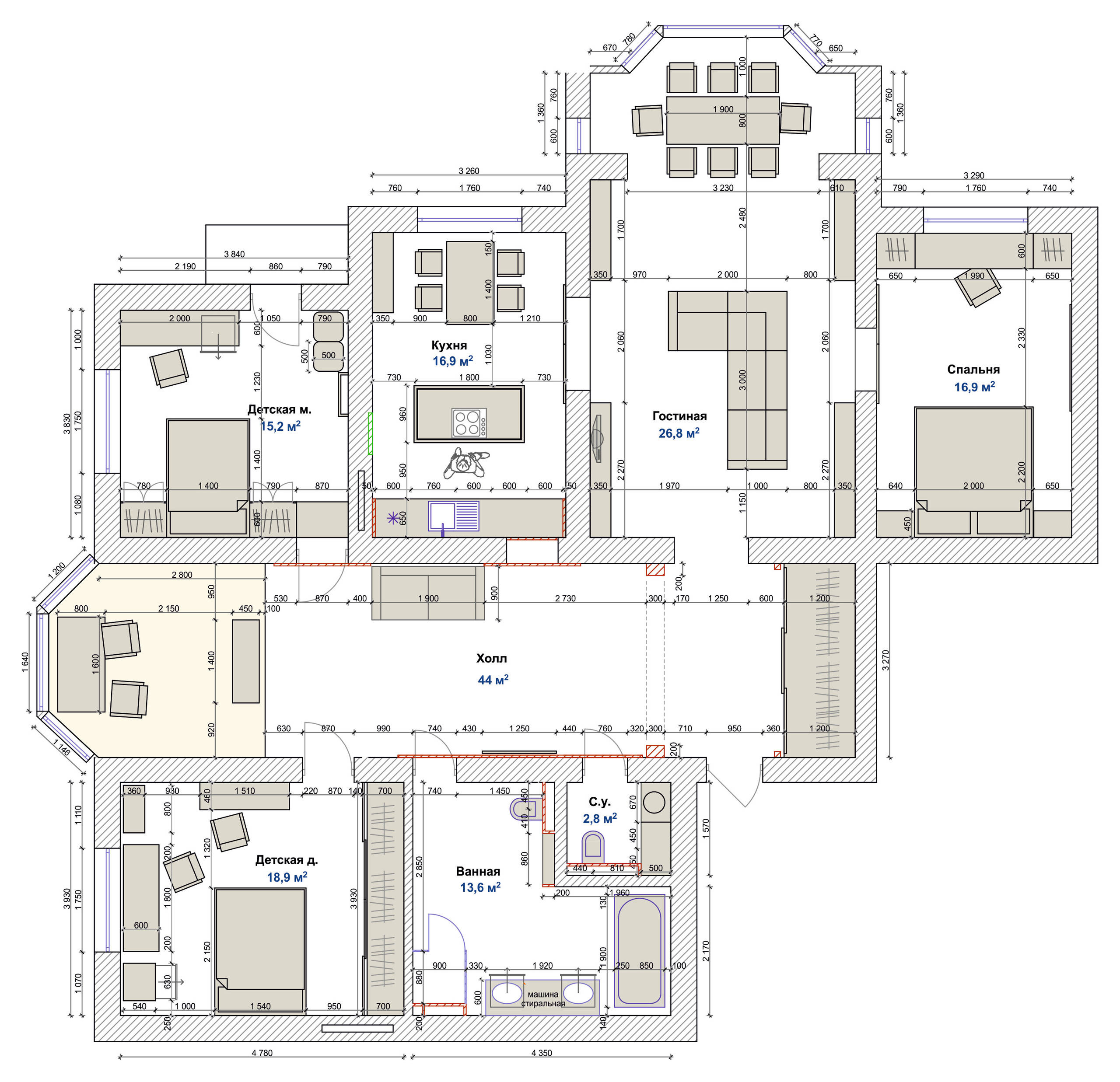 Houzz тур: Бирюзовая волна на сером песке в квартире в Калининграде