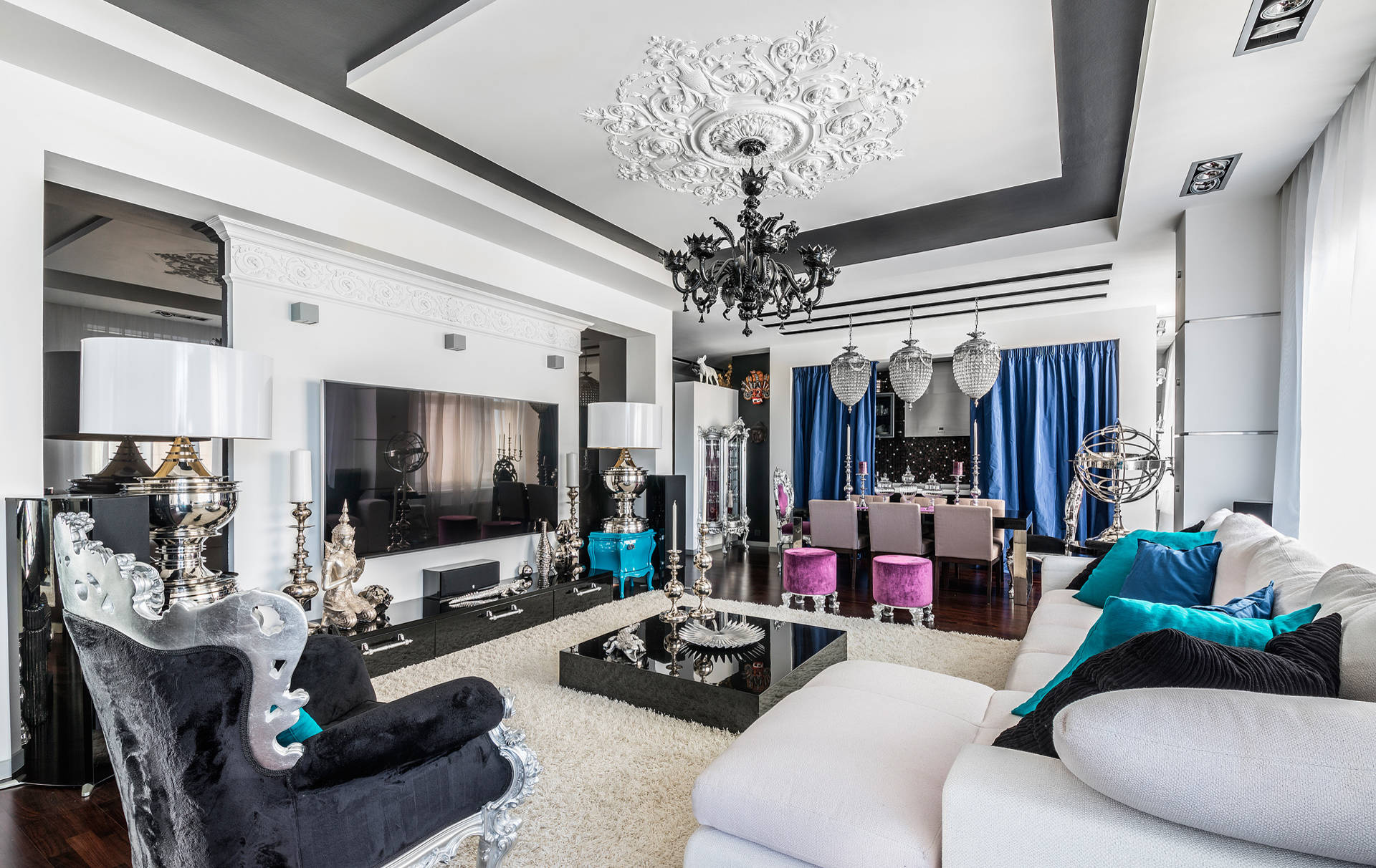 Дизайн потолка в гостиной