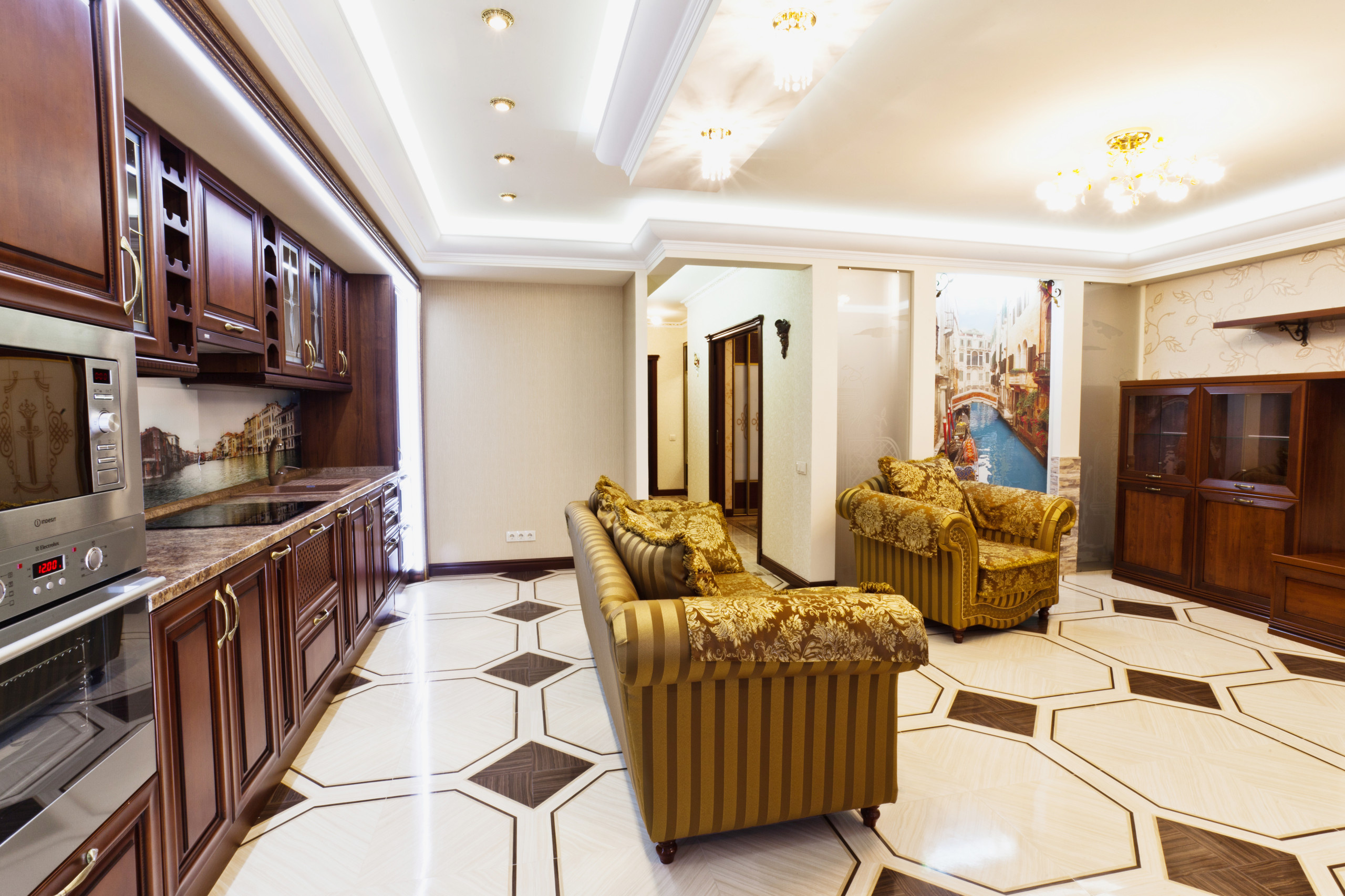 Зонирование кухни и гостиной