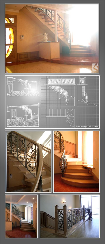 classic stair with forged floral ironwork