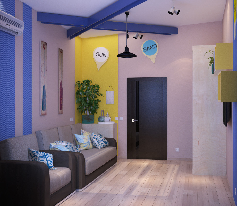 Bright hostel interior design