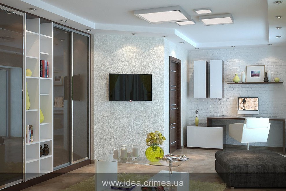 Contemporary living room and kitchen