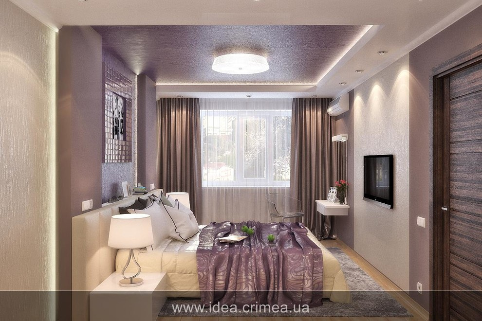 Contemporary bedroom and bathroom