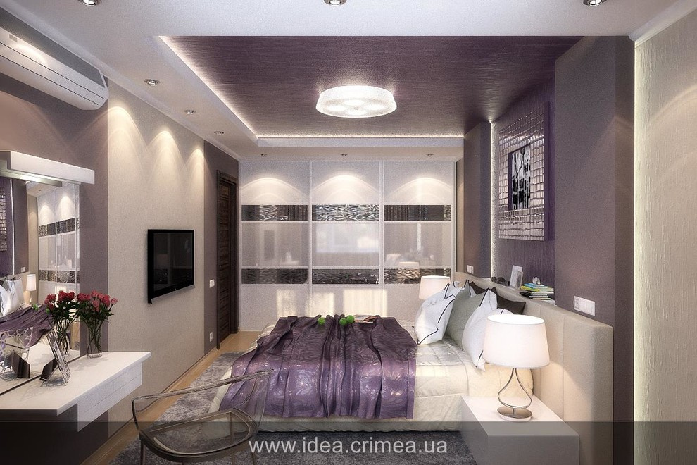Contemporary bedroom and bathroom